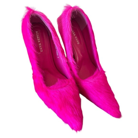 AZALEA WANG Romee Fuchsia Pony Hair Pump Pink Heel SZ 8 - Picture 2 of 10